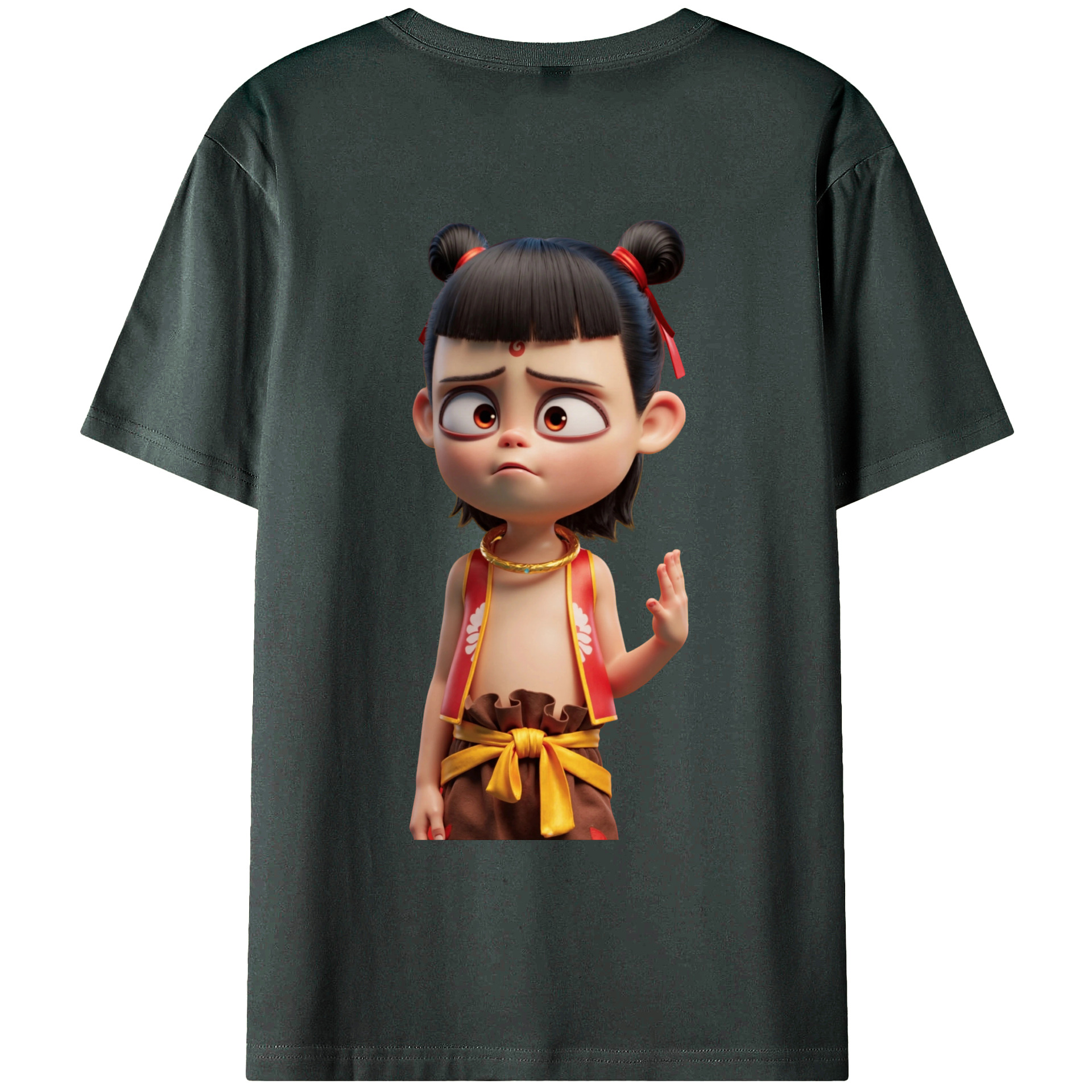 （画像用） Ne Zha 2 ナタ 魔童の大暴れ 綿100％ メンズ半袖Tシャツ（バックプリント） 通気性